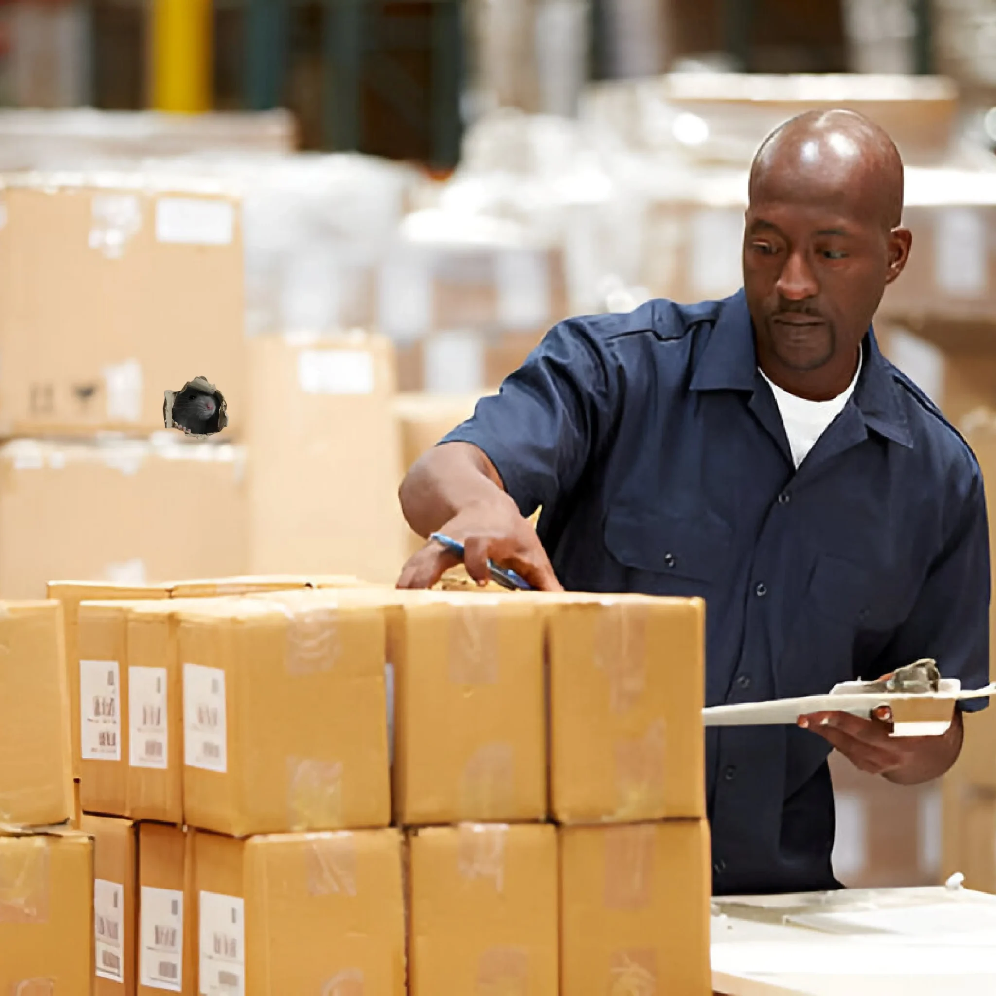 Warehouse worker with a rodent problem - commercial pest control