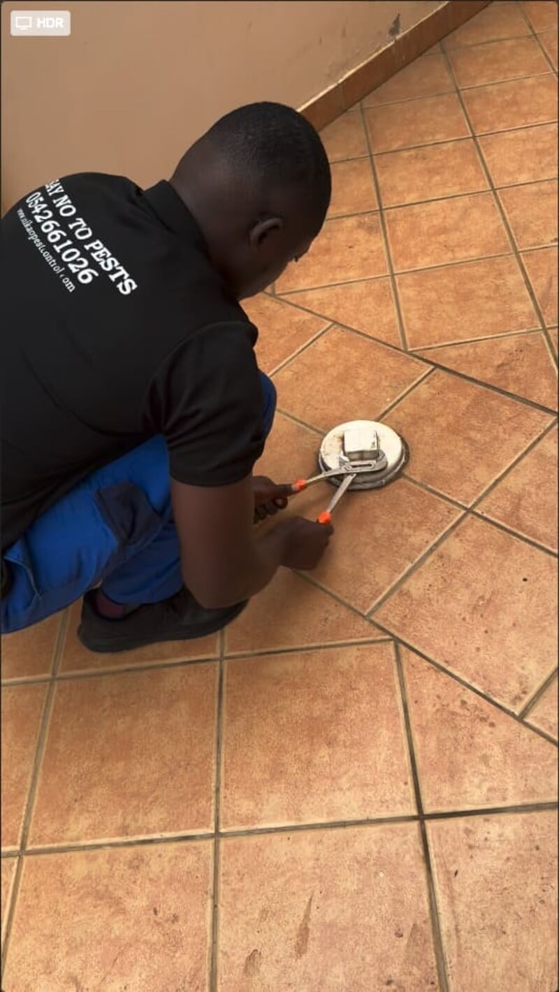 Nikao technician inspecting a rodent bait station
